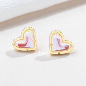 Alicia Bonnie In Love Dichroic Glass Heart Stud Earrings, 14K Gold Plated